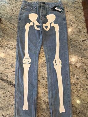 Boohoo Man Skeleton Applique Skinny Jeans Mens 32 NWT